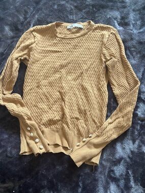 Zara Tan Textured Knit Top with Crew Neck